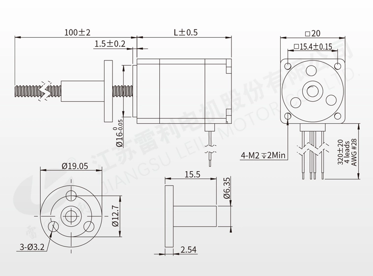 Dimensiones del motor paso a paso híbrido 20BYG