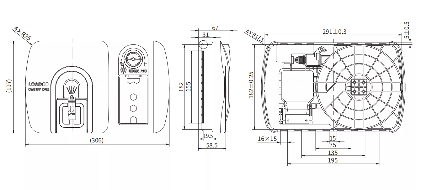 Mechanical Dimension for Washing Agent Dispensing Device Dishwashing Block And Rinse Agent Dispenser