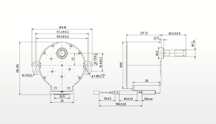 Mechanical Dimension of 50BYJ46 Geared Stepper Motor